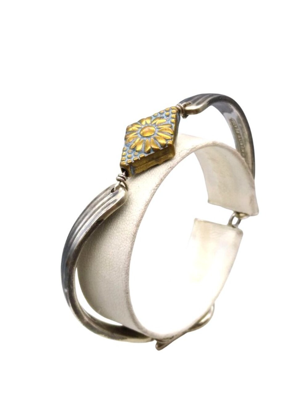 Vintage Community Silver Plate Utensil Bracelet, Upcycled Bangle with Floral - Picture 3 of 5